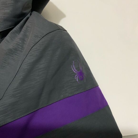 SPYDER BOYS INSULATED HOODED WINTER SKI JACKET SIZE 20 GRAY/ PURPLE - Picture 7 of 8